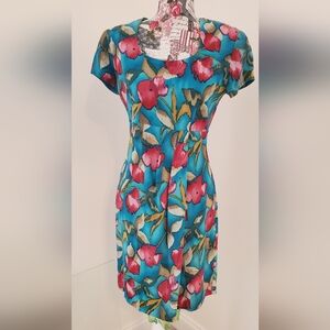 Adrianna Papell Silk, Floral Mini Dress in Aqua and Fuschia